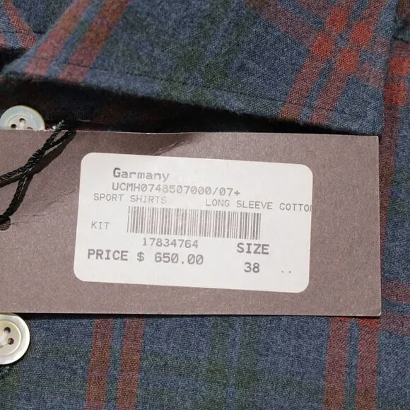 Kiton NWOT Dress Shirt Size 15 / 38 In Blue, Red, & Green Check 100% Cotton - Picture 11 of 12